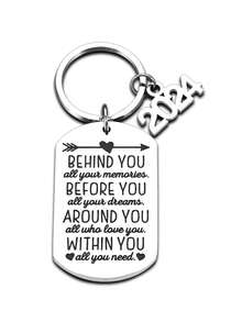 1入男士2024不銹鋼鑰匙扣,帶啟發性語錄、朋友鼓勵和紀念禮物鑰匙扣項鍊 - 銀色 - 查看 1