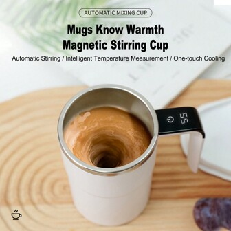 Electric Magnetic Stirring Coffee Mug LCD Touch Screen Rotating Mixing Cup Automatic Stirring Mug For Chocolate Milk Tea Office Home