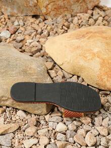 Women's Anti-Slip Striped Burnt Orange Slides With Yellow Bow Decoration, Summer Outdoor Home Fashion Slippers - Burnt Orange - View 6