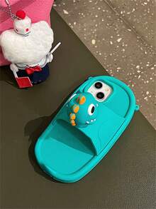 1個可愛有趣的3D恐龍矽膠拖鞋手機殼，適用於iPhone 15 14 13 12 Pro Max，創意防震柔軟保護套