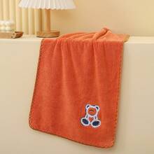 1pc Orange Cartoon Bear Pattern Coral Fleece Towel, Soft, Absorbent And Non-Shedding, For Bathroom Face Washing And Showering - Orange - View 2