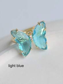 MECYLIFE 1 pieza Anillo ajustable de cristal de colores y mariposa con rhinestones, adecuado para mujeres