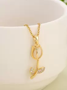 1入簡約、時尚、精緻、奢華、典雅的郁金香吊墜項鍊,配以貓眼石,適合女性的日常佩戴 - 金色 - 查看 2