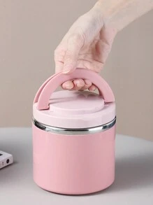 不锈钢保温桶带饭盒，批发圆形密封日式便当盒带大容量早餐杯汤杯（约保温3小时），厨房，圣诞礼物，学校用品 - 粉色 - 查看 3