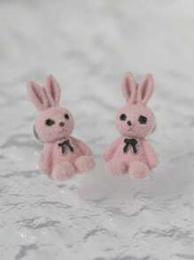 Easter 1pair Flocked Rabbit Shaped Earrings, Sweet And Cute, New Ear Accessory Including Metallic Decoration - Pink - View 8