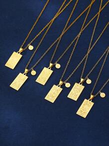 1個時尚簡約不銹鋼正方形12星座吊墜項鍊,適合女性日常佩戴 - 金黃色 - 查看 4