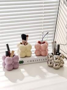 1pc Stylish Makeup Brush Storage Canister With Dust Cover, Suitable For Storing Eyeshadow, Foundation, Lipsticks And Other Cosmetic Tools On Dressing Table, Vanity Or Desk,For Holiday Beach, Bathroom Collection, Bedroom Collection, Large Capacity - Multicolor - View 3