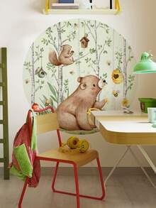 1set/3pcs Forest Cartoon Bear, Squirrel, Bee Removable Wall Stickers For Home Decor - Multicolor - View 1