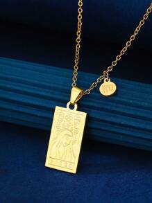 1個時尚簡約不銹鋼正方形12星座吊墜項鍊,適合女性日常佩戴 - 金黃色 - 查看 11