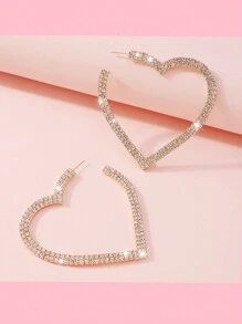 2 pièces Boucles d'oreilles pendantes en forme de cœur avec détails de strass et de cuivre de luxe brillant pour femmes. Cadeau de festival idéal pour la mère ou la meilleure amie pour la Saint-Valentin