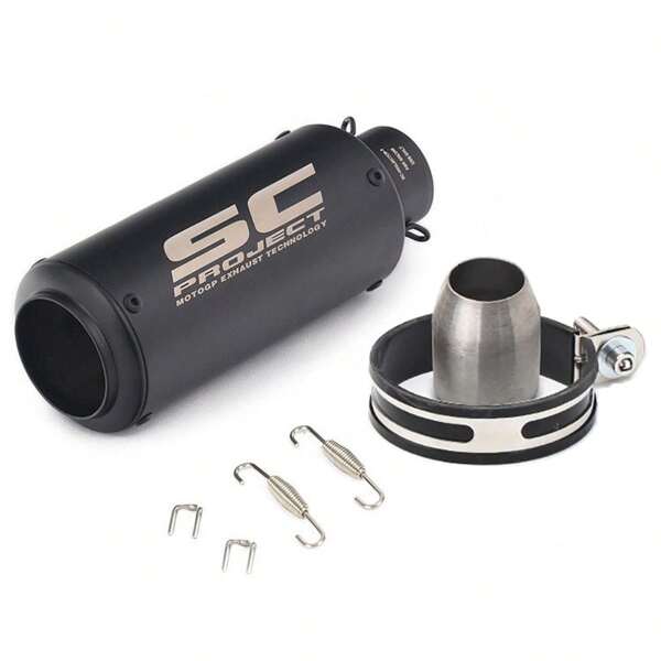 1pc Black Universal Motorcycle Sport Exhaust Pipe With Round Mouth, Fit