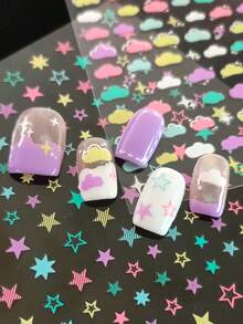 2 Sheets Star Nail Art Stickers Decals, Cloud Nail Stickers, 3D Self-Adhesive Macraron Star Nail Sticker - Multicolor - View 7