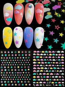 2 Sheets Star Nail Art Stickers Decals, Cloud Nail Stickers, 3D Self-Adhesive Macraron Star Nail Sticker - Multicolor - View 1