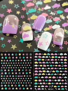 2 Sheets Star Nail Art Stickers Decals, Cloud Nail Stickers, 3D Self-Adhesive Macraron Star Nail Sticker - Multicolor - View 11