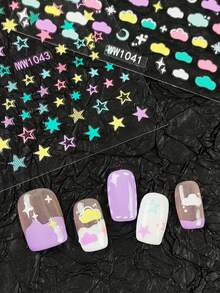2 Sheets Star Nail Art Stickers Decals, Cloud Nail Stickers, 3D Self-Adhesive Macraron Star Nail Sticker - Multicolor - View 3