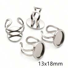 2入組圓形/橢圓形/正方形厚不銹鋼可調戒指托,蛋白石空底基座diy珠寶製作配件 - Thick Rings - 查看 16