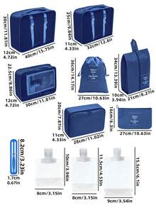 11pcs/Set Travel Set, Multifunctional Luggage Bag, Cream Bag, Perfume Bottle Set - Navy Blue - View 5