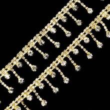 批發寬2.5cm 1碼金銀水鑽流蘇裝飾服飾時尚家居裝飾流蘇絲帶diy - 金色 - 查看 3