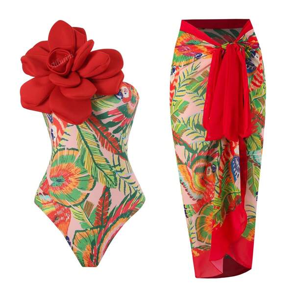 Allurini One-Piece Modest Tummy-Flattering Swimsuit, Conservative European Style, Ideal For Beach, Spa, And Vacation. Skirt Bottom, One Size Fits Most. Summer