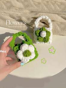 1 件綠色編織袋,耳機袋,創意花袋,蘋果耳機保護套,耳機通用包,送給女孩和女士的情人節禮物 - 綠色 - 查看 2