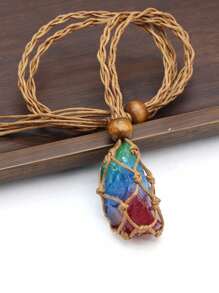 1條自然原石項鍊網袋編織繩鍊女式珠寶禮物2-3厘米