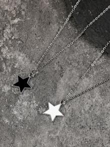 2pcs/Set Minimalist Fashionable Black & White Couple Star Pendant Necklace - Black and White - View 1