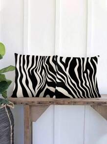 2pcs/Set Modern Style Black And White Zebra Pattern Linen Decorative Pillow Cover, 45cm*45cm/17.72in*17.72in Square, Single Side Printed, Soft And Comfortable, Suitable For Daily Home Decoration (Pillow Core Not Included)