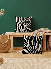 2pcs/Set Modern Style Black And White Zebra Pattern Linen Decorative Pillow Cover, 45cm*45cm/17.72in*17.72in Square, Single Side Printed, Soft And Comfortable, Suitable For Daily Home Decoration (Pillow Core Not Included)