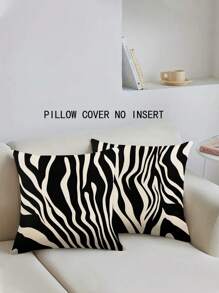 2pcs/Set Modern Style Black And White Zebra Pattern Linen Decorative Pillow Cover, 45cm*45cm/17.72in*17.72in Square, Single Side Printed, Soft And Comfortable, Suitable For Daily Home Decoration (Pillow Core Not Included)