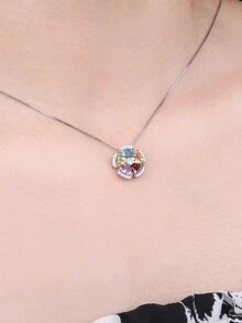 JewelryPalace 1顆優雅奢華的925純銀花卉設計精美多面三角切割天然托帕石、晶、黃水晶、石榴石、橄欖石銀吊墜項鍊,適用於女性約會禮物、舞會宴會精品珠寶 - 彩色 - 查看 4