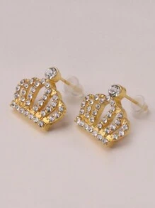 一對歐美風皇冠設計耳環,鍍金女款通用耳釘,2色可選 - 金色 - 查看 2