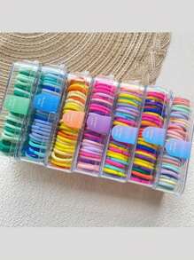 60 件迷你彩色弹性环形发带，适合日常使用和任何场合休闲马尾辫发绳 - 彩色 - 查看 3