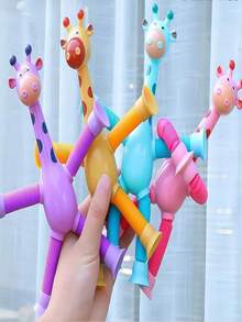 1個發光長頸鹿拉伸棒玩具拼圖卡通吸盤親子互動發洩玩具 - 藍色 - 查看 3