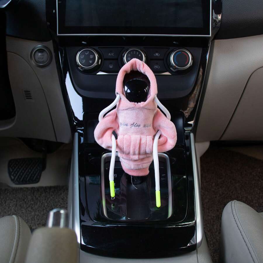 1pc Car Gear Shift Knob Sweater Cover, Automotive Interior Decoration - Pink - View 1