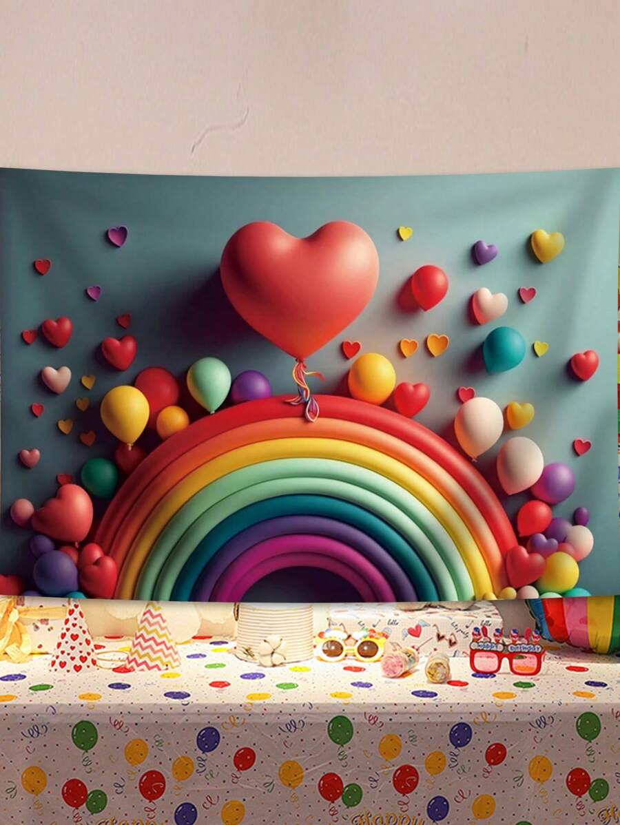 1入兒童城堡心形和彩虹拱形背景布生日派對裝飾道具 - 彩色 - 查看 1