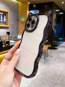 1个时尚波浪边猫耳造型加厚防摔TPU手机壳，电镀黑，兼容，防水防震防刮 - 黑色 - 查看 5