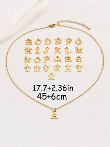 1套時尚、潮流、優雅、淑女風格的金色不鏽鋼26字母吊墜項鍊和耳環套裝,珠寶禮盒：通過發送大寫字母名字首字母,製作驚喜禮物和浪漫禮物,為女友或妻子的生日制造驚喜 - 金色 - 查看 9