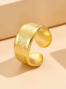 1入巴洛克風格不鏽鋼寬紋開口戒指,情侶款 - 金色 - 查看 1