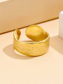 1入巴洛克風格不鏽鋼寬紋開口戒指,情侶款 - 金色 - 查看 2