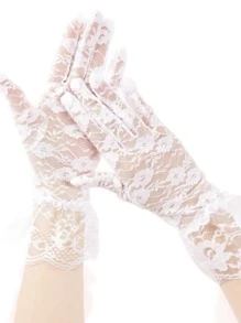 1 件白色女士洛丽塔新娘网纱蕾丝短手套，带镂空花朵图案，适合派对、舞会、婚礼、茶会、宴会等。女士日常穿着秋装 - 白色 - 查看 5