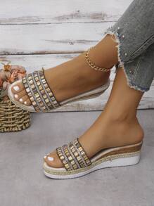 Neu Eingetroffene Sommerliche Damenschuhe Mit Keilabsatz Und Dicker Sohle, Modisch, Vielseitig, Bequem Und Kühl - Verschiedenfarbig - Übersicht 5