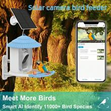1入藍白色太陽能鳥食攝影機,低耗能,智能鳥食器,1080p高清攝像頭,自動捕捉鳥類視頻並發送語音通知,ai鳥類識別,wifi無線室外安全攝像頭 - 藍白色 - 查看 2