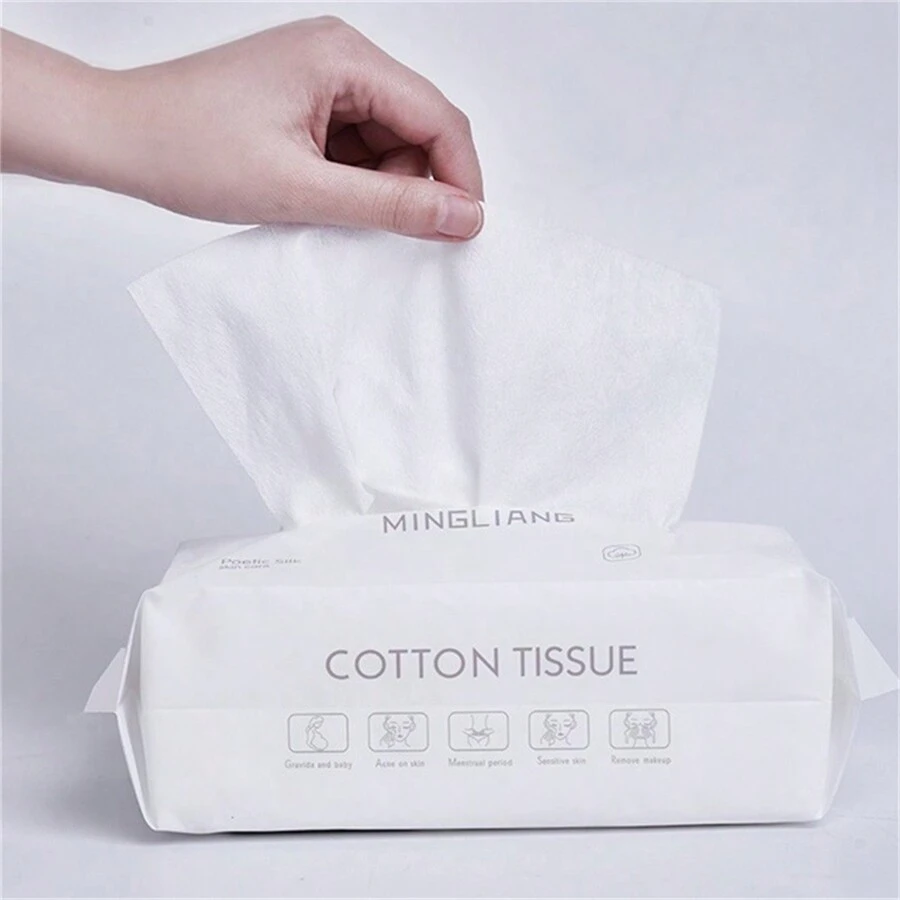 150 chiếc/3 gói Khăn lau mặt dùng một lần, Khăn lau mềm dùng hai lần khô và ướt, Khăn lau tẩy trang làm đẹp dạng đặc - trắng - Xem 1