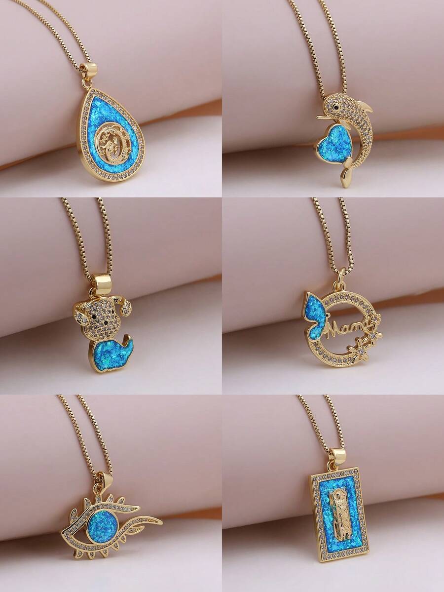 2023 New Design Luxury Plated Gold Cubic Zirconia Sparkling Butterfly Dog Eyes Moon Virgin Pendant Necklace Women Fashion  Jewelry - Blue - View 1
