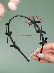 1條芭蕾風格蝴蝶結頭帶 - 黑色 - 查看 4