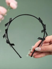 1條芭蕾風格蝴蝶結頭帶 - 黑色 - 查看 2