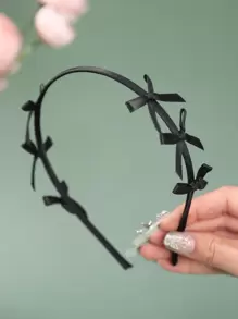 1條芭蕾風格蝴蝶結頭帶 - 黑色 - 查看 1