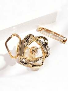 Floral Brooch & Scarf Buckle, Dual-Use Fashionable High-End Brooch Pin Accessory For Clothing Decoration - Gold - View 4