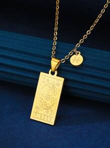 1個時尚簡約不銹鋼正方形12星座吊墜項鍊,適合女性日常佩戴 - 金黃色 - 查看 13