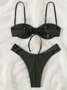 Set de bikini de unicolor, estilo europeo y americano, para vacaciones y traje de baño de verano